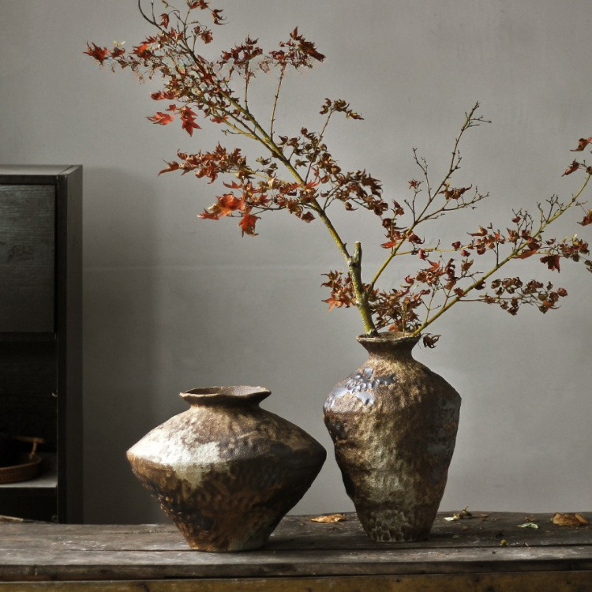 Florero Vasija Rústico Cerámica Café 25 Cm