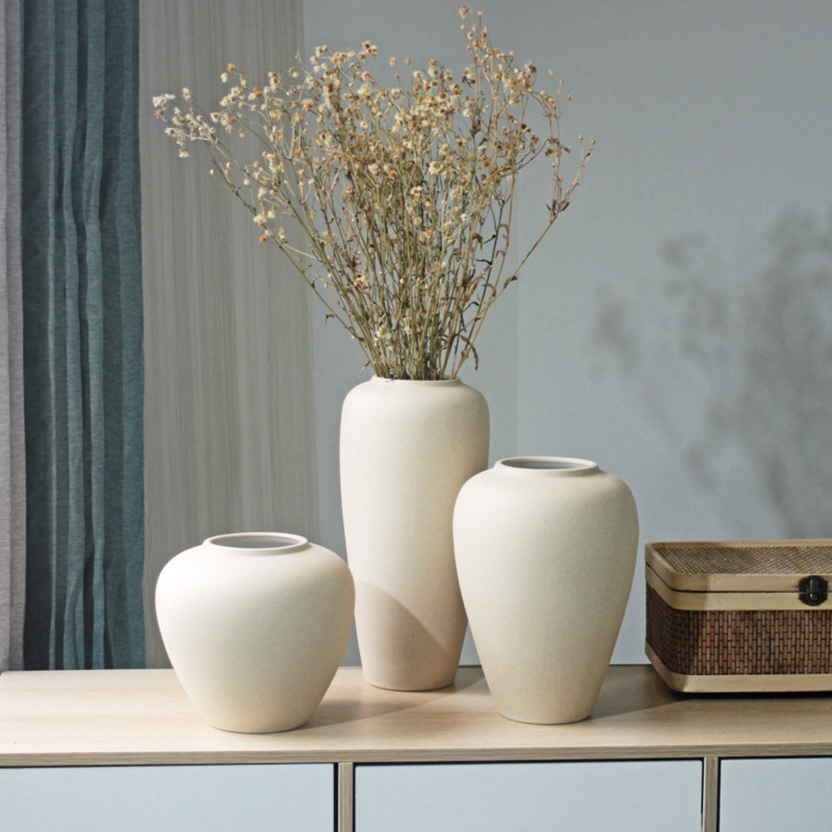 Florero Clásico Cerámica Blanca 16 Cm