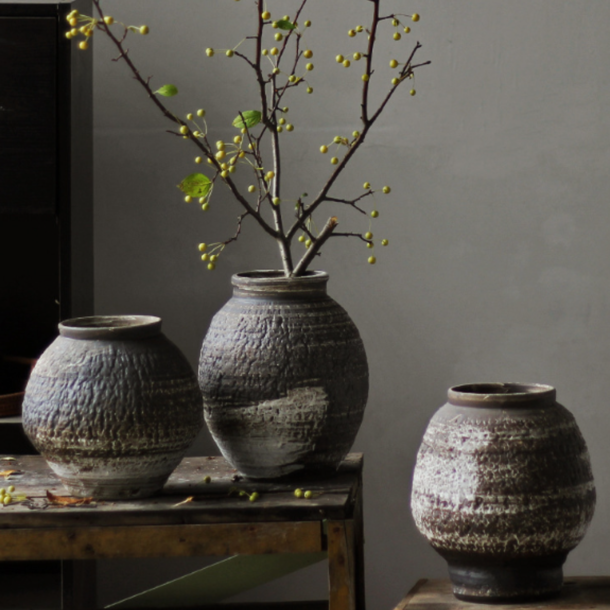 Florero Rustico Cerámica Gris Jaspeado 22 Cm