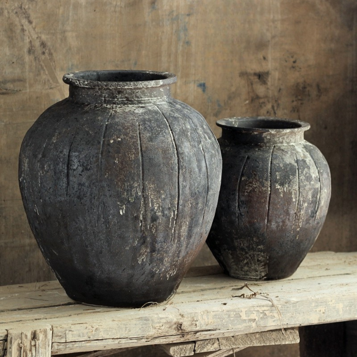 Florero Rustico Cerámica Café 25 Cm